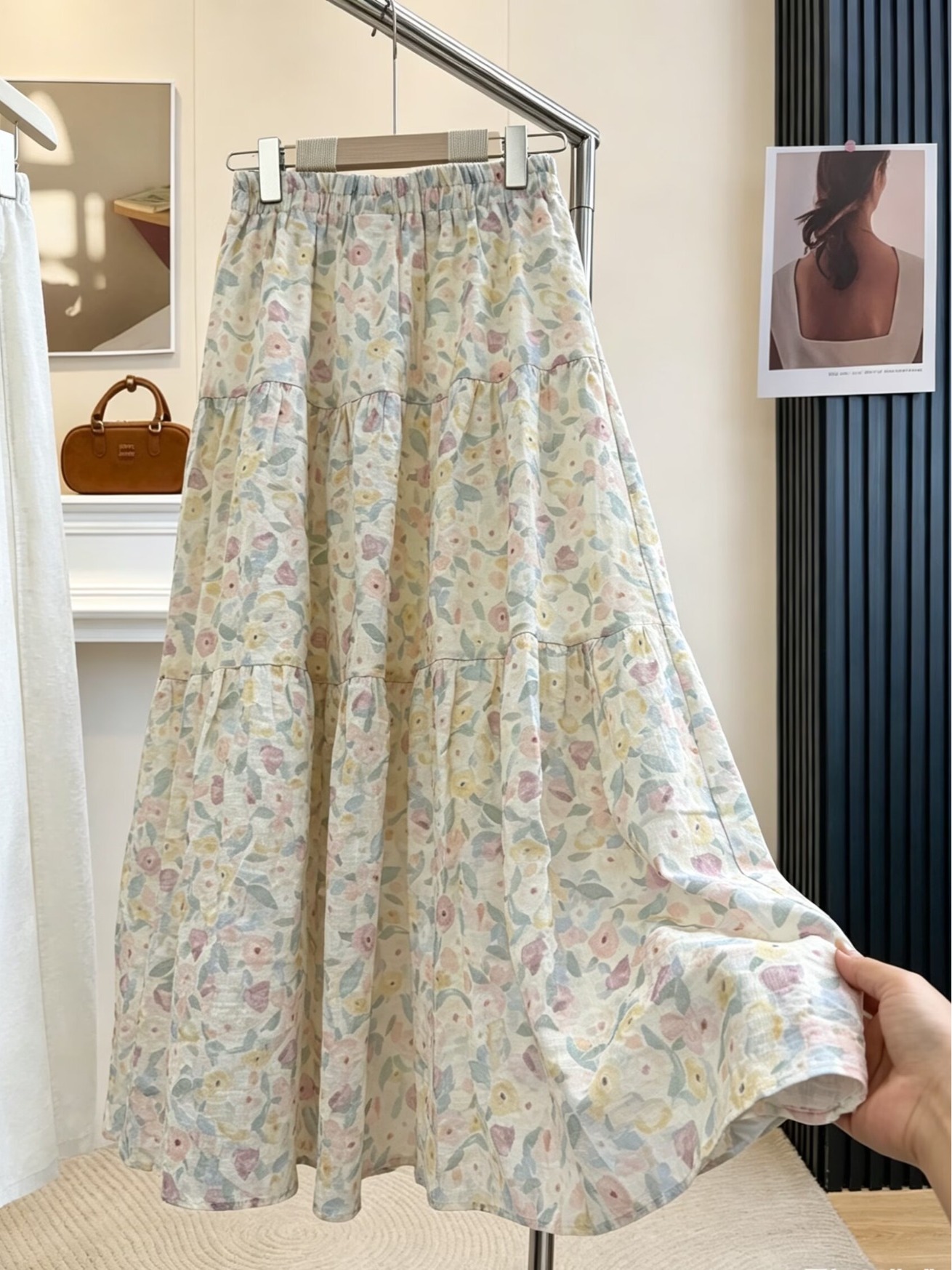 Midi Skirt Floral - Summer Floral Print A-Line Midi Skirt
