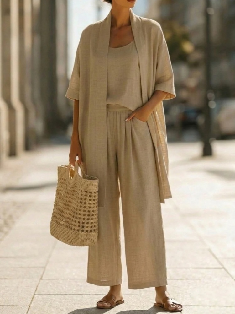 Linen Pant Wide - Casual Solid Cotton Linen Loose Vest