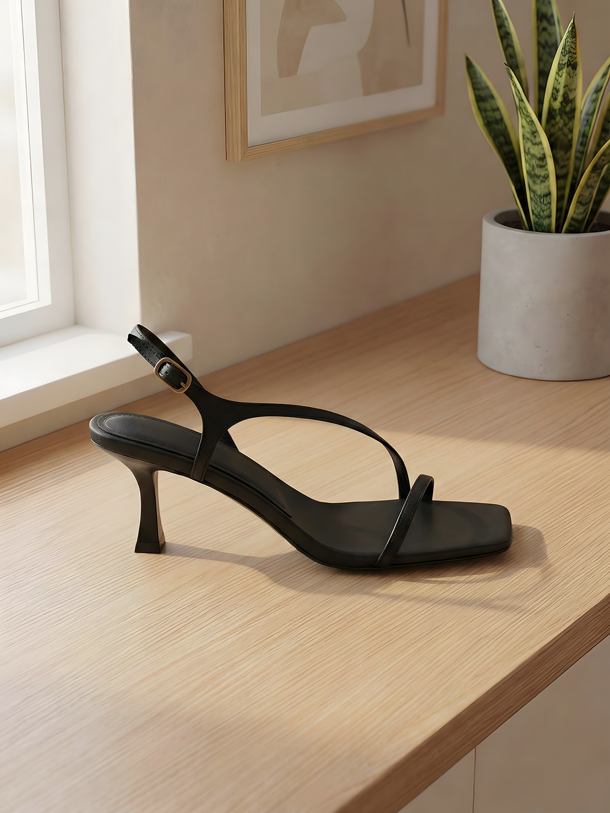 Sandal Strappy Heeled - Elegant Genuine Leather Strappy 5cm Sandals