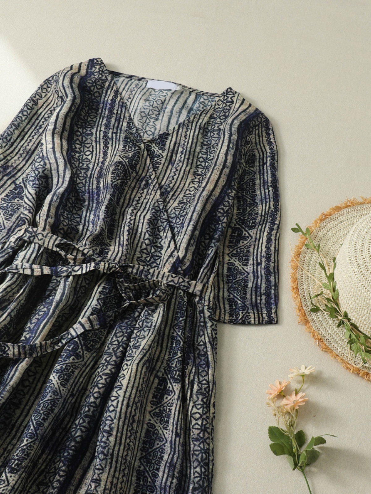 V-Neck Short Sleeve Midi Dress – обзор и цена Linen Dress Wrap