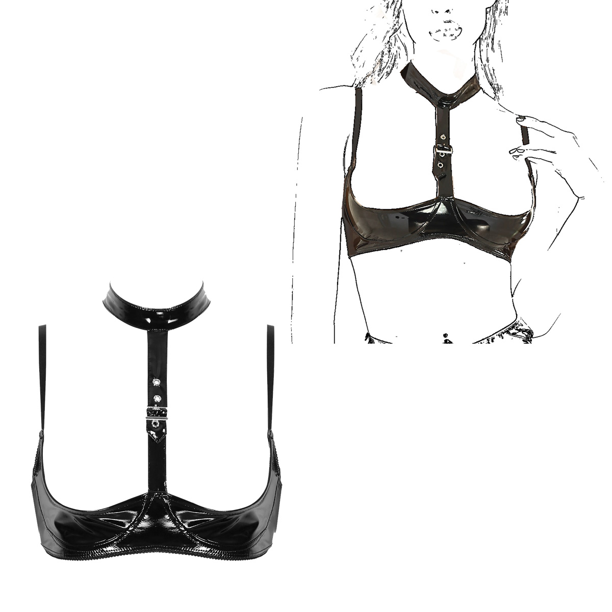 Womens Patent Leather Lingerie – обзор и цена Bralette Triangle Set