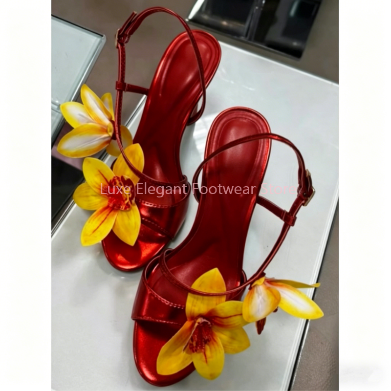 Red Flower Decor Back Strap Ho – обзор и цена Sandal Strappy Heeled