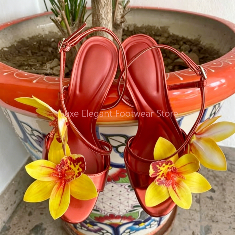 Red Flower Decor Back Strap Ho – обзор и цена Sandal Strappy Heeled