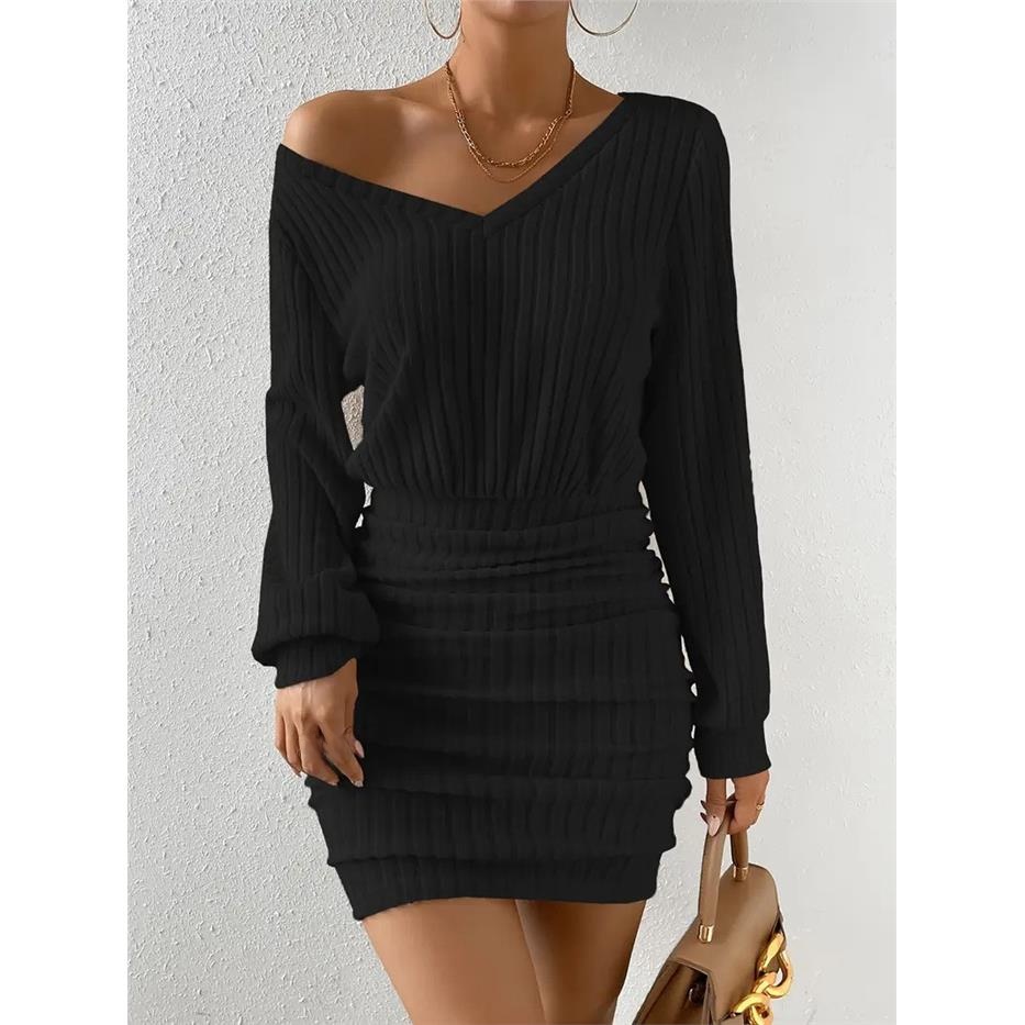Women's Long Sleeve V-Neck Fle – обзор и цена Linen Dress Wrap