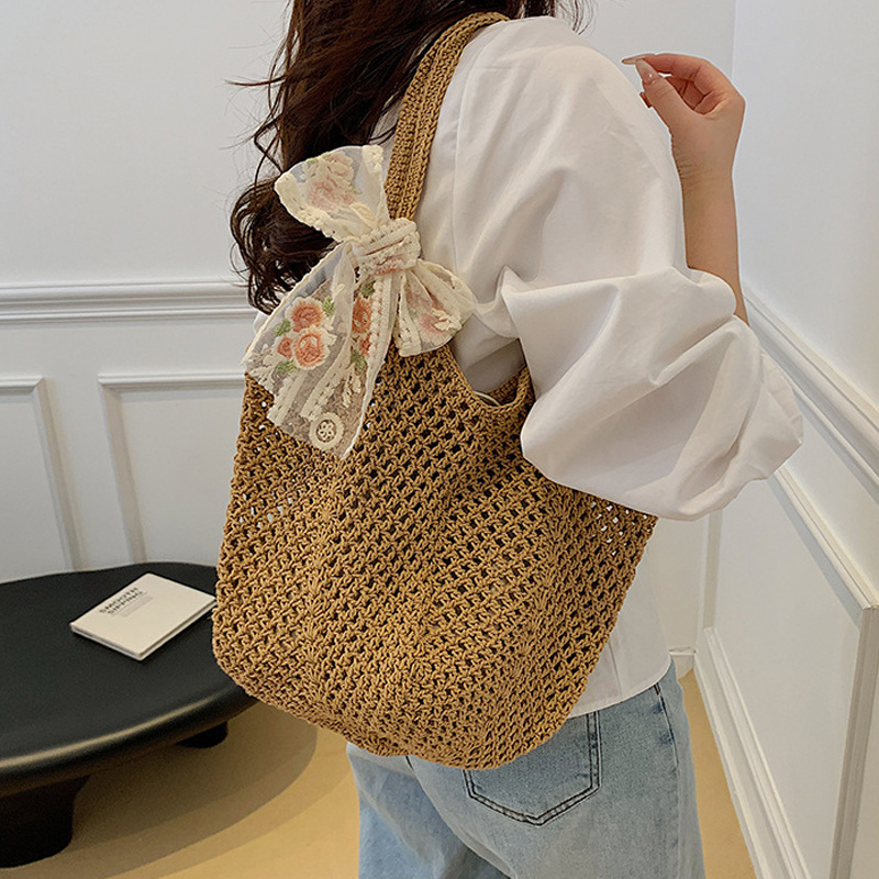 Summer Lace Bow Tote Bags Wome – обзор и цена Crochet Bag Raffia