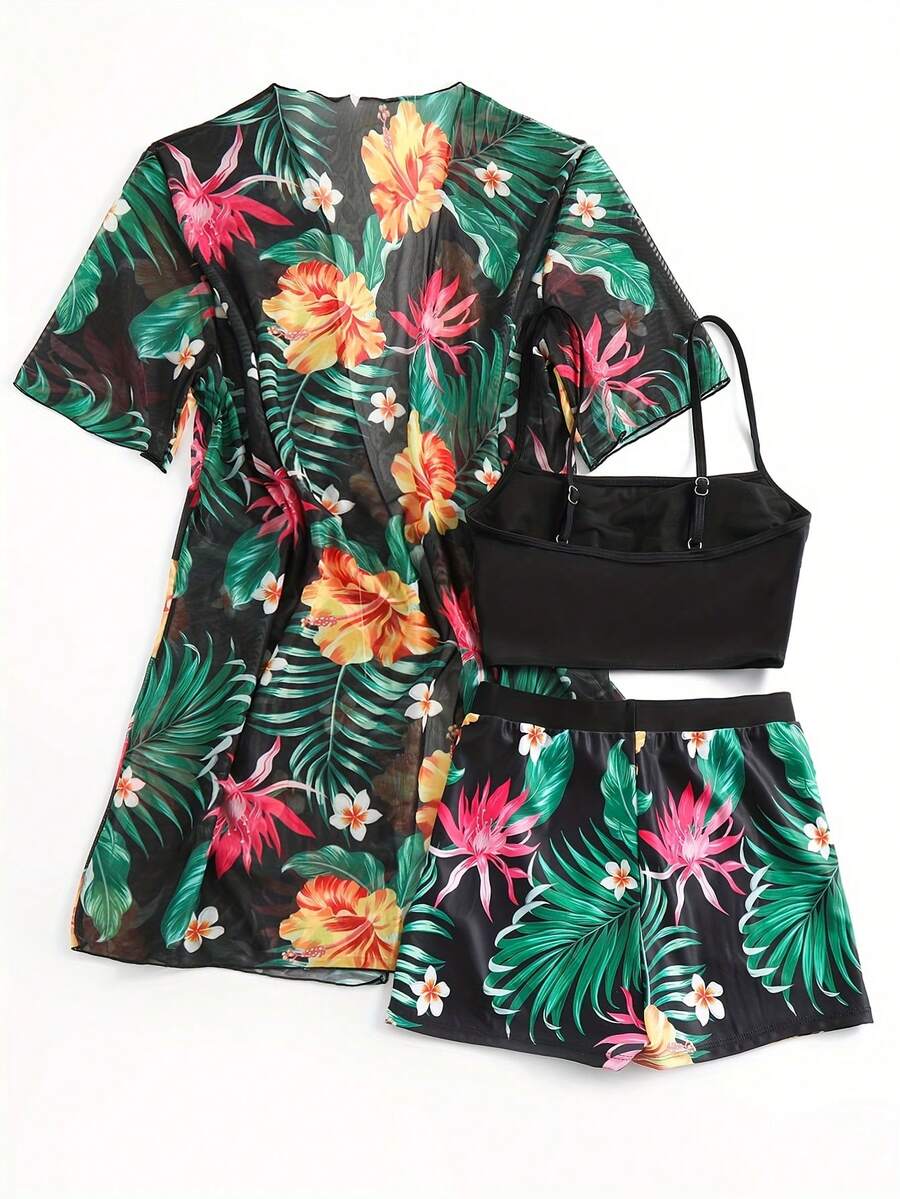 Floral Print 3-Piece Swim Set: – обзор и цена Kimono Sheer Floral