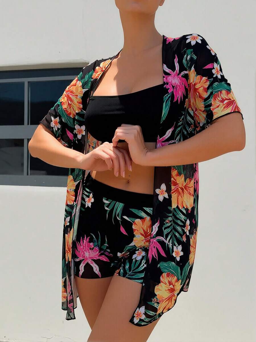Floral Print 3-Piece Swim Set: – обзор и цена Kimono Sheer Floral