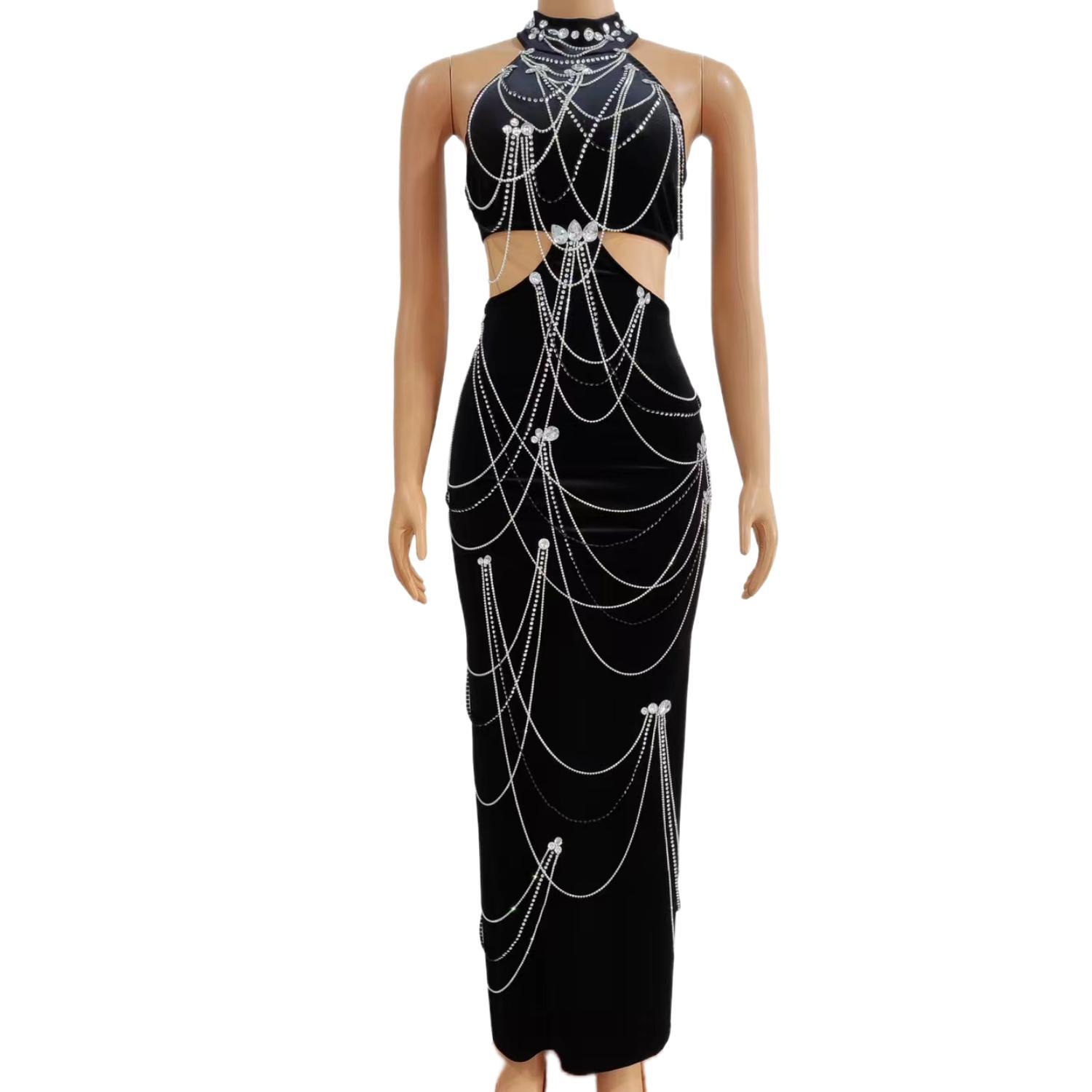 Zuanlianhei Luxury Black Velve – обзор и цена Maxi Dress Halter