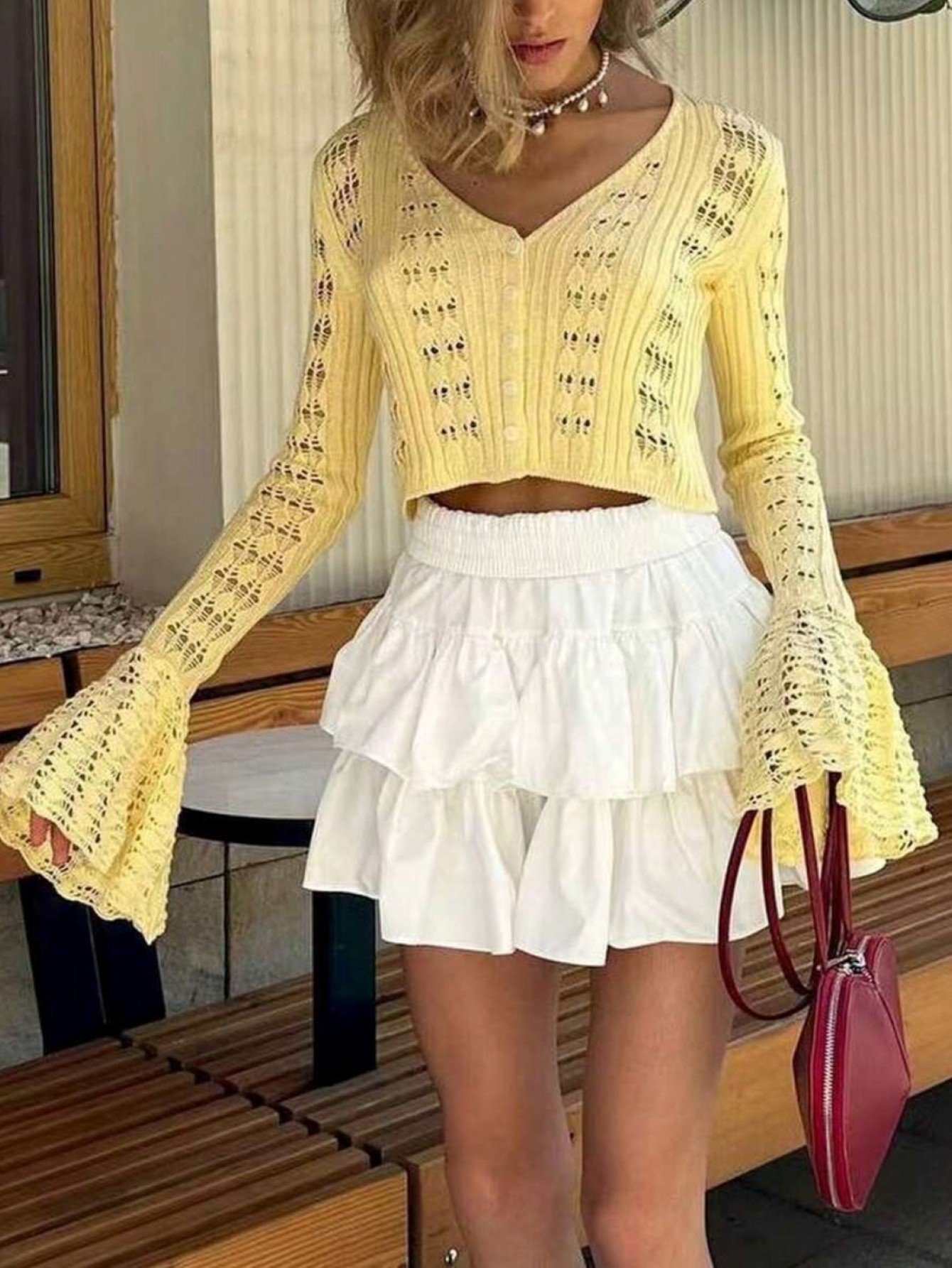 Womens Yellow Crochet Knit Fla – обзор и цена Crop Top Crochet
