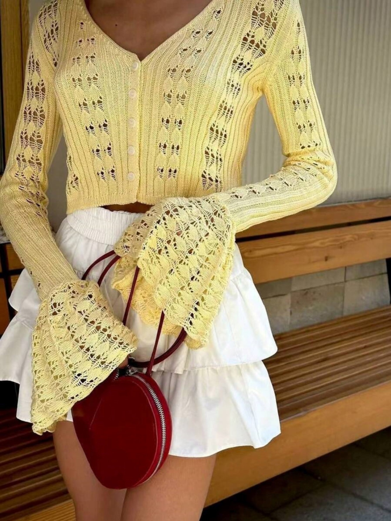 Womens Yellow Crochet Knit Fla – обзор и цена Crop Top Crochet