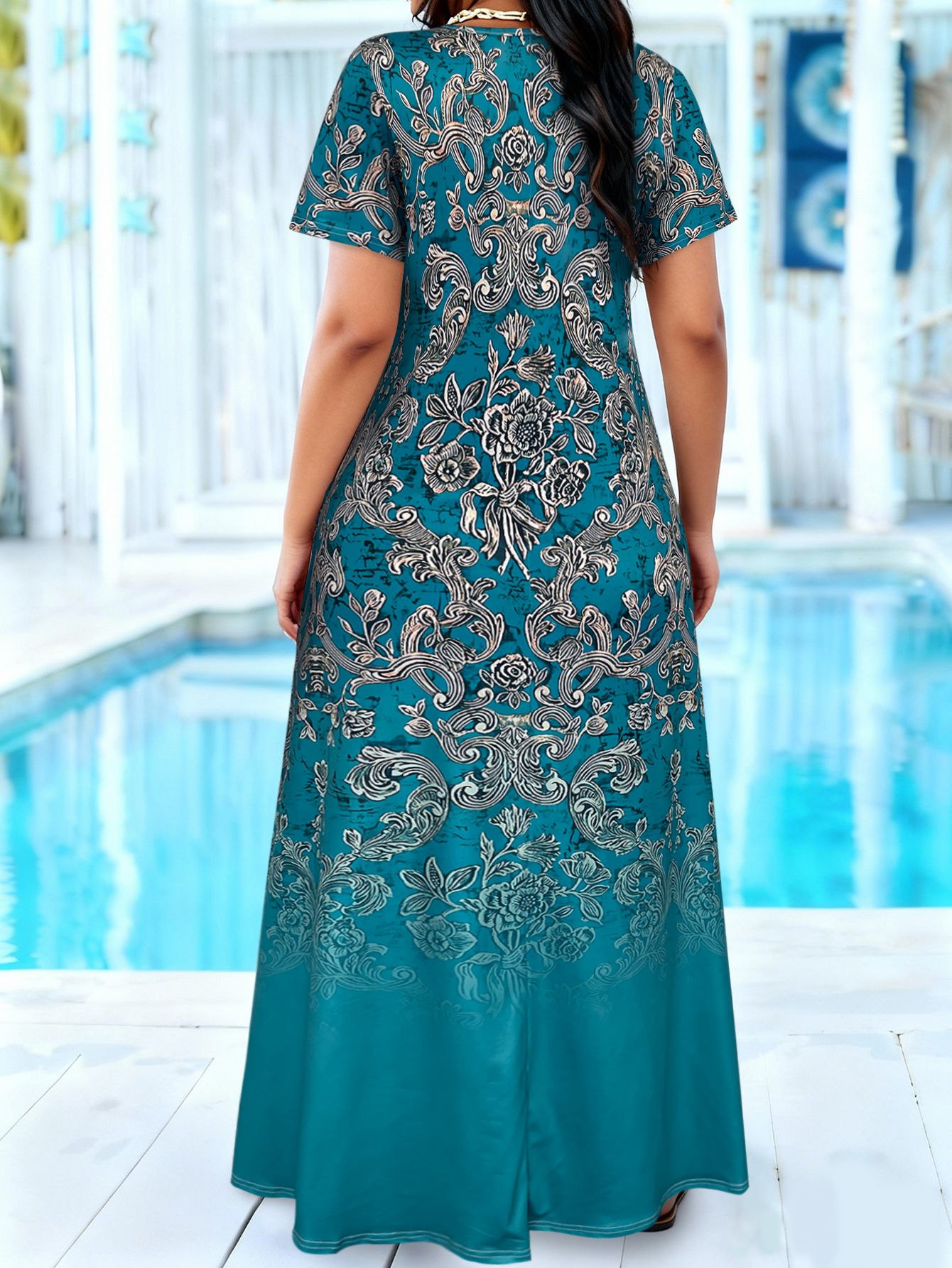 Plus Size Teal Baroque Floral  – обзор и цена Romper Floral Print