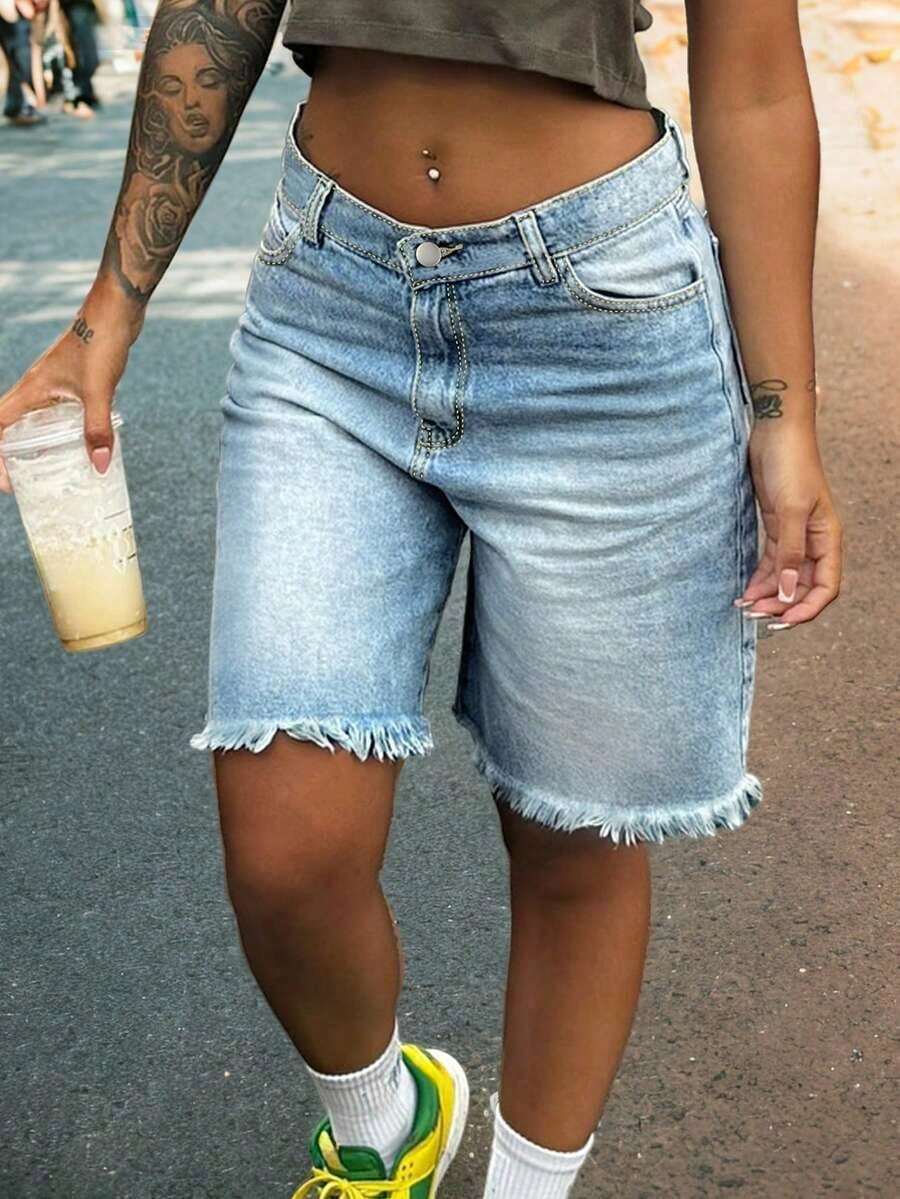 Womens Light Wash Denim Bermud – обзор и цена Shorts Denim Frayed
