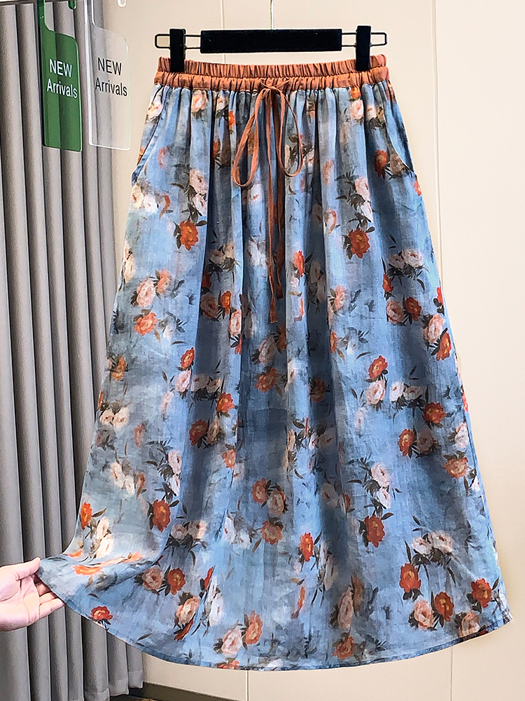 Rustic Floral Print Loose A-Li – обзор и цена Midi Skirt Floral