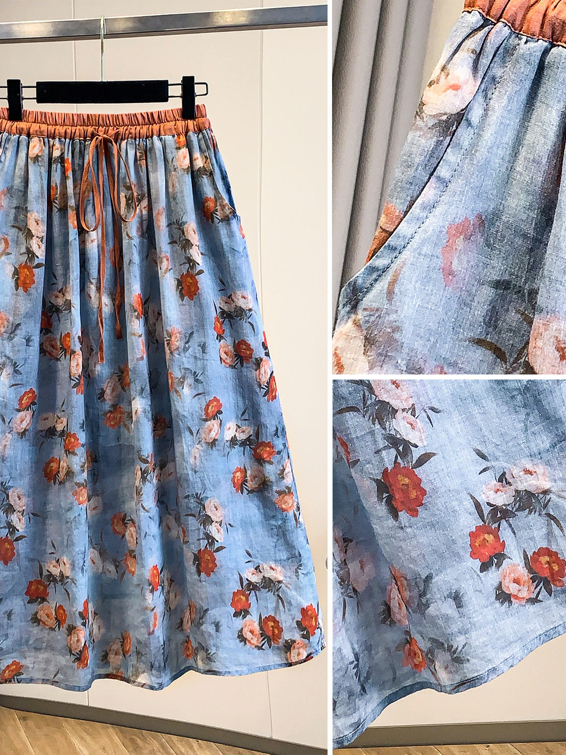 Rustic Floral Print Loose A-Li – обзор и цена Midi Skirt Floral