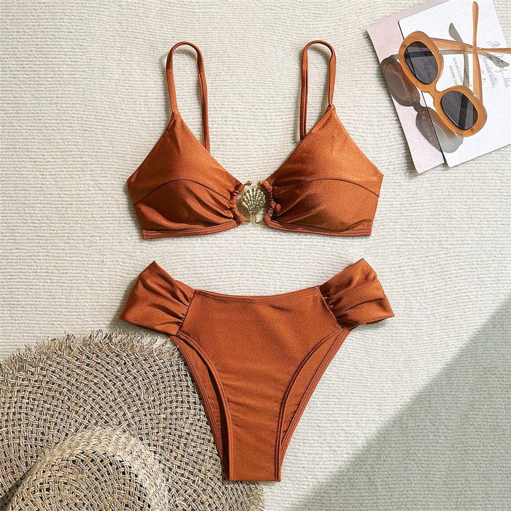 Metal Shell Ring Swimwear Sexy – обзор и цена Swimsuit Bikini Ruched