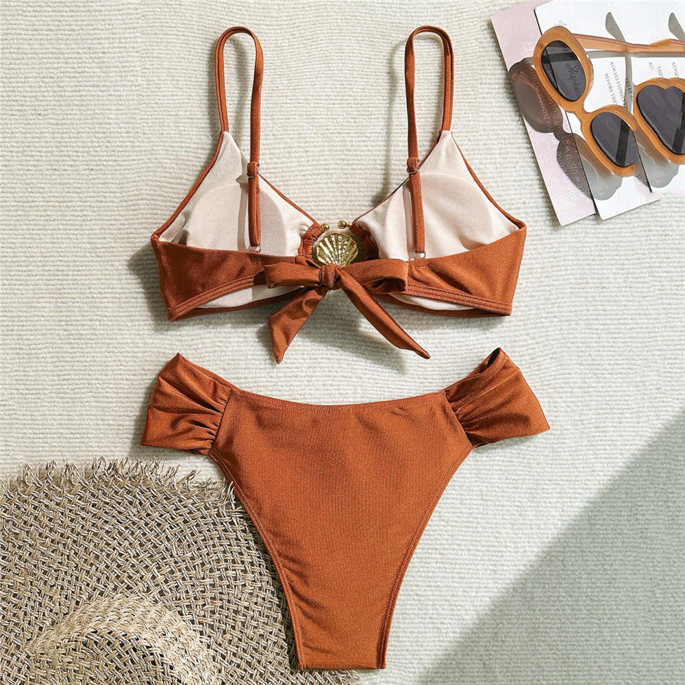 Metal Shell Ring Swimwear Sexy – обзор и цена Swimsuit Bikini Ruched