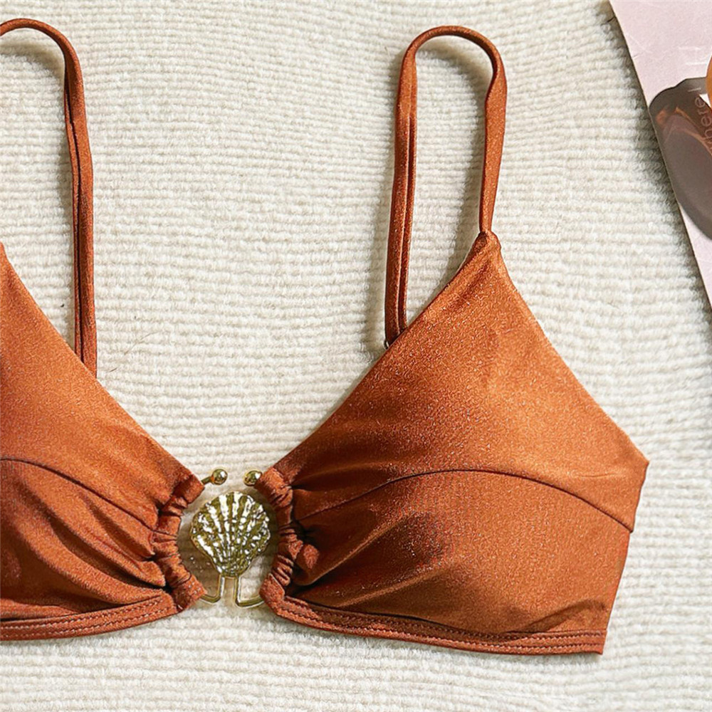Metal Shell Ring Swimwear Sexy – обзор и цена Swimsuit Bikini Ruched