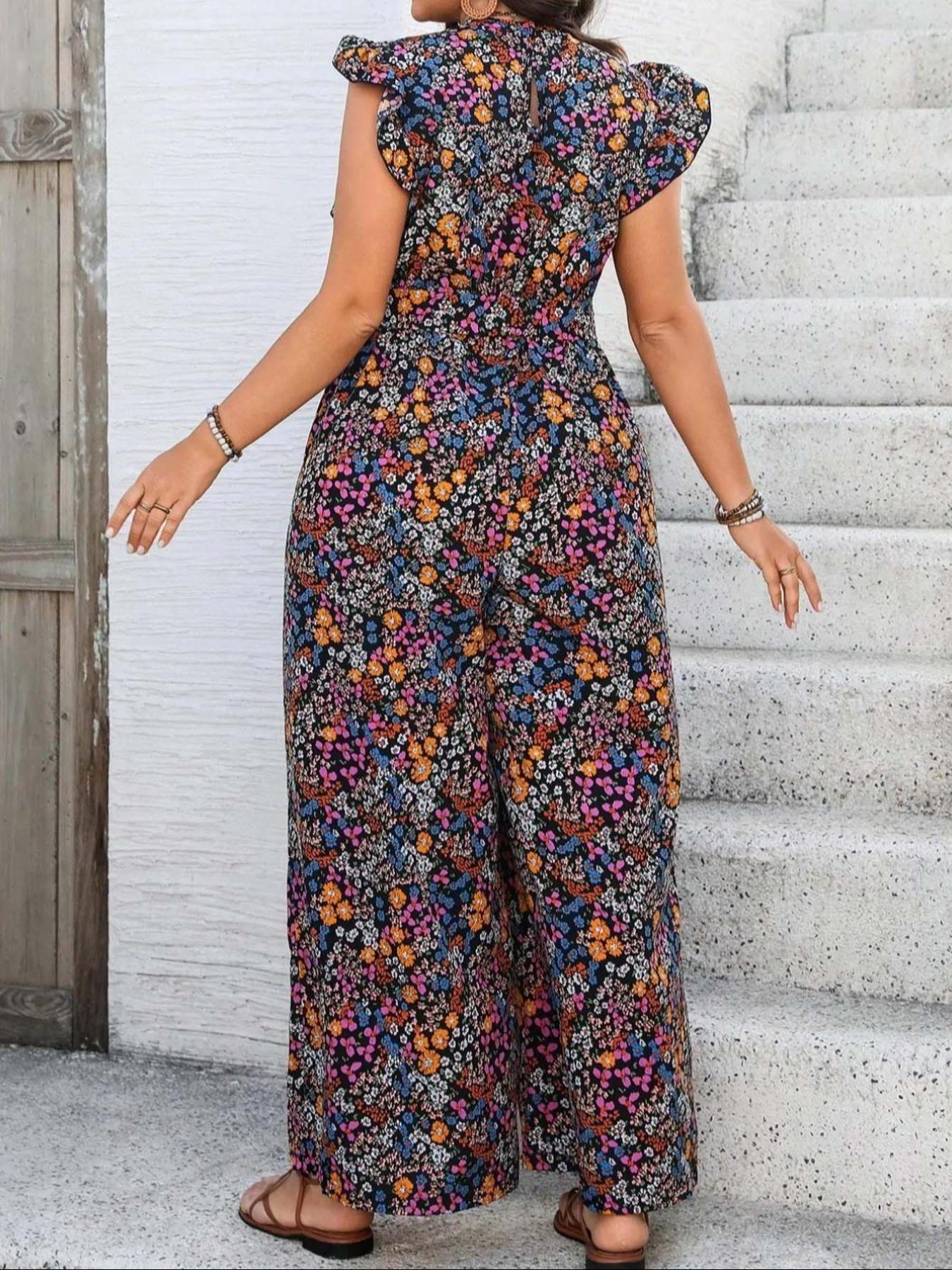【Plus Size】 Floral Print Tie S – обзор и цена Romper Floral Print