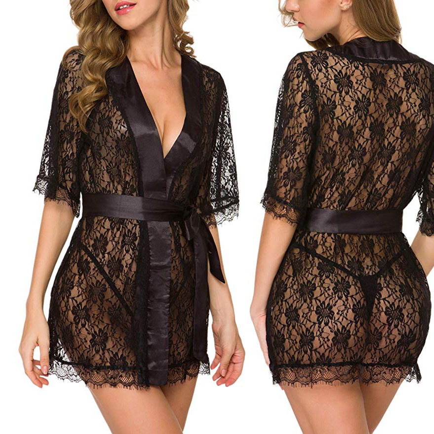 Floral Lace V-Neck Lingerie Ni – обзор и цена Kimono Sheer Floral