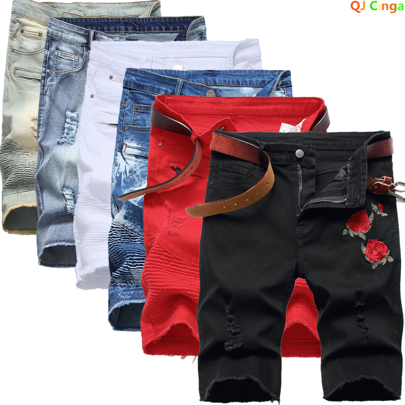 2026 Summer Men's Red Rose Emb – обзор и цена Shorts Denim Frayed